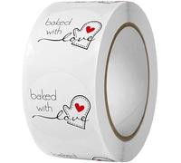 500Pcs/Roll Baked with Love Adhesive Stickers, Round Baking Stickers Bakery Bags Candle Packaging Sticker Labels, All-Purpose Labels Office School Supplies