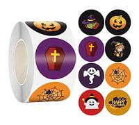 500pcs/roll Happy Halloween Stickers Labels 8 Designs Pumpkin Decorative Envelope Seals for Cards Gift Boxes Happy Halloween for Kids