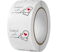 500Pcs/Roll White Baked with Love Adhesive Stickers Round Baking Stickers Bakery Bags Label Candle Packaging Labels All Purpose Labels