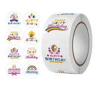 500pcs Round Happy Birthday Stickers Roll Self Adhesive Birthday Party Decoration Stickers Present Gift Sealing Stickers Sealing Stickers for Envelope Bottle Package
