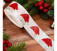 500pcs Santa Hat Stickers, Glitter Christmas Hat Sticker Roll Self-Adhesive, Christmas Stickers for Crafts, Mini Santa Hats for Kids Children Scrapbook Envelope Cards Making
