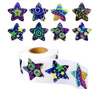 500Pcs Self Adhesive Shiny Reward Stickers 2.5CM Waterproof Holographic Star Stickers Universe Space Colorful Pentagram Sparkly Planet Stickers Children Reward Roll Sticker for Crafts and Activities