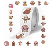 500Pcs Sloth Stickers, 10 Graphic Cute Cartoon Sloth Vinyl Waterproof Decal Roll Self Adhesive Seals for Kids, Adults Laptop Waterbottle Phone Skateboard Guitar Luggage Helmet Décor