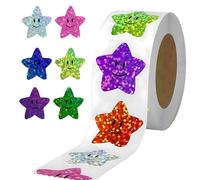 500pcs Smile Star Stickers for Reward Chart - 2.5M Self Adhesive Shiny Star Stickers Roll for Students - Sparkly Incentive Star Sticker for Teacher Supplier, Waterproof Holographic Stickers