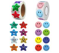 500Pcs Smiley Face Stickers and 500Pcs Star Stickers for Children, Cute Cartoon Smiley Faces, Sticker Rolls Decorations and Incentives for Kids Ideal for Teachers, Classroom Use