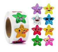 500pcs Smiling Star Stickers, 1 Inch Foil Colored Self Adhesive Sparkly Incentive Star Sticker Glitter Praise Stickers Roll for Kids Students Children Teachers Reward Supplies Crafts