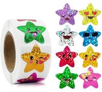 500Pcs Smiling Star Stickers,1 Inch Small Stars Stickers Roll Self Adhesive Glitter Sparkly Foil Star Holographic Stickers for School Reward Decor Crafts Supplie (8 Colors)