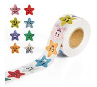 500pcs Smiling Star Stickers, 1in Small Incentive Stickers Self Adhesive Glitter Star Stickers Roll for Behavior Chart Kids Reward Classroom Teacher Supplies Office Decoration