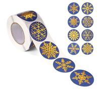 500pcs Snowflake Stickers Roll, Coated Paper with Foil Stamping Process Christmas Decals 1.5in Round Winter Snowflake Labels Holiday Adhesive Stickers for Winter Decoration Envelope Seal