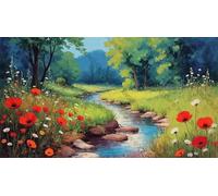 500pcs Stream Scene with Poppies Colorful Artwork Unique Birthday Present Educational Gift Home Decor Puzzle Entertainment Toys Intellectual Game