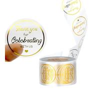500PCS Thank You for Celebrating with Us Stickers 1 Inch Metallic Gold Circle Wedding Seals Self Adhesive Labels for Envelopes Baby Shower Birthday Party Favors