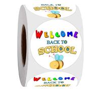 500Pcs Welcome Back to School Stickers,Happy First Day of School Decal Stickers Roll 2 Inch Self Adhesive Label Stickers for Card Envelope Invitation Scrapbook Craft Decor
