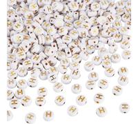 500Pcs White Letter Beads 4x7mm Golden Alphabet Beads for Bracelet Necklace Making Kit Acrylic Letter Pony Bead for DIY Crafts Keychain Jewelry Making