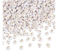 500Pcs White Letter Beads 4x7mm Golden Alphabet Beads for Bracelet Necklace Making Kit Acrylic Letter Pony Bead for DIY Crafts Keychain Jewelry Making