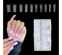 500Pcs XL Long Nail Tips, Flat Square Clear False Nails Set, 10 Sizes Angled Straight Fake Nails, Half Cover Smooth Extension Kit for DIY Nail Design