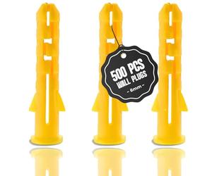 500PCS Yellow Wall Plugs, 6mm Masonry Wall Anchors, Expansion Fixing Plugs for Brick, Concrete, Stone & Plasterboard Walls, Plastic Raw Plugs for Screw Fixings DIY & Construction