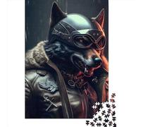 500Pieces Jigsaw Badass Black Wolf on Motor Square Puzzles for Adults & Wooden Puzzles Home Decoration Puzzle 500pcs (52x38cm)