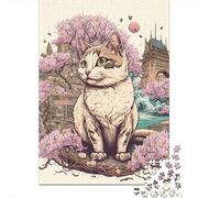500Pieces Jigsaw Cat Cherry Blossom Japan Square Puzzles for Adults & Wooden Puzzles Home Decoration Puzzle 500pcs (52x38cm)