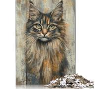 500Pieces Jigsaw Cat Portrait on Wood Panel Square Puzzles for Adults & Wooden Puzzles Home Decoration Puzzle 500pcs (52x38cm)