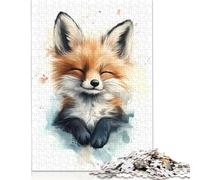 500Pieces Jigsaw Cute Smiling Fox Watercolor Square Puzzles for Adults & Wooden Puzzles Home Decoration Puzzle 500pcs (52x38cm)