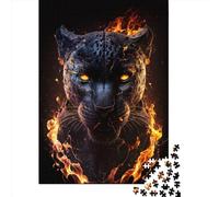500Pieces Jigsaw Fiery Flames Black Panther Square Puzzles for Adults & Wooden Puzzles Home Decoration Puzzle 500pcs (52x38cm)