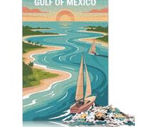 500Pieces Jigsaw Gulf of Mexico Sailing Illustration Square Puzzles for Adults & Wooden Puzzles Home Decoration Puzzle 500pcs (52x38cm)