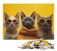 500Pieces Jigsaw Three Cats Funny Animals Square Puzzles for Adults & Wooden Puzzles Home Decoration Puzzle 500pcs (52x38cm)