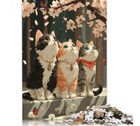 500Pieces Jigsaw Three Cats Under Cherry Blossoms Square Puzzles for Adults & Wooden Puzzles Home Decoration Puzzle 500pcs (52x38cm)