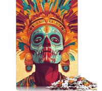 500Pieces Jigsaw Tribal Skull Face Paint Square Puzzles for Adults & Wooden Puzzles Home Decoration Puzzle 500pcs (52x38cm)
