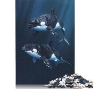 500Pieces Jigsaw Two Orcas Swimming Square Puzzles for Adults & Wooden Puzzles Home Decoration Puzzle 500pcs (52x38cm)
