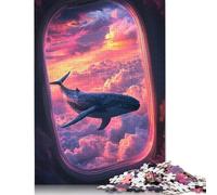 500Pieces Jigsaw Whale in The Clouds Square Puzzles for Adults & Wooden Puzzles Home Decoration Puzzle 500pcs (52x38cm)