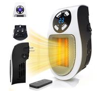 500W Electric Space heater, Wall Outlet Space Heater as Seen on TV with Adjustable Thermostat and Timer and Led Display, Compact for Office Dorm Room (350W-White)