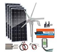 500W Solar Wind Power Kit - 100W Solar Panel, 400W Generator, 1000W Inverter (Peak 2000W) & Accessories for Efficient 12V Battery Charging
