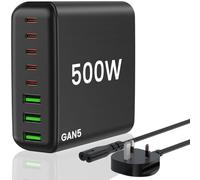 500W USB C Charger Block, GaN 5 USB C Charging 8-Port QC4.0 Fast Charging Station Charger Adapter Compatible with MacBookPro/Air, DELL, iPad, Portable Charging Station for iPhone