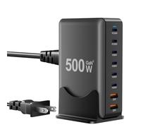 500W USB C Fast Charger Block, 8 Port Charging Station, GaN ? Multi Port Charging Station Hub for Multiple Devices, Multiport USB Charger Station Compatible with MacBook iPhone iPad Dell