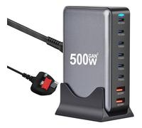 500W USB C Fast Charger Station, 8 Port GAN USB Charging Station Hub, Multi Port USB C Charger Compatible with iPhone 17/17 Pro/16/16 Pro, MacBook Air, iPad Pro, Dell XPS, Samsung Galaxy S23 S22