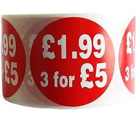 500x £1.99 OR 3 for £5 RED Sign SELF Adhesive Stickers Sticky Labels Swing Labels for Retail Price Display (1 ROLL X 500 Sticker)