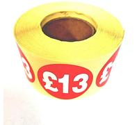 500x £13 RED Sign SELF Adhesive Stickers Sticky Labels Swing Labels for Retail Price Display (1 ROLL X 500 Sticker)