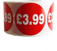 500x £3.99 RED Sign SELF Adhesive Stickers Sticky Labels Swing Labels for Retail Price Display (1 ROLL X 500 Sticker)
