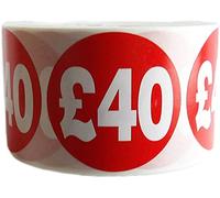 500x £40 RED Sign SELF Adhesive Stickers Sticky Labels Swing Labels for Retail Price Display (1 ROLL X 500 Sticker)