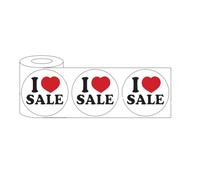 500x 45mm Red Heart I Love Sale Round Adhesive Stickers - Eye-Catching Price Tags for Retail, Discounts, Promotions & Product Displays