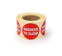 500x 45mm Reduced to Clear Red Sticky Price Labels Roll - Retail Adhesive Sale Stickers