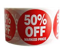 500x 50 PER Off Marked Price RED Sign SELF Adhesive Stickers Sticky Labels Swing Labels for Retail Price Display (1 ROLL X 500 Sticker) 50 PER Off Marked Price