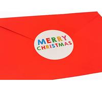 500x Merry Christmas Stickers - 4cm Round Colourful Envelope Seals | Festive Gift Bag Labels for Cards, Parcels, Crafts & Small Business Packaging | Peel & Stick Sheets - 25 per Sheet