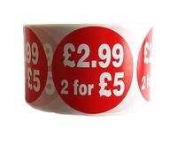 500x Red £2.99 Or 2 for £5 Adhesive Stickers Sticky Price Labels for Retail (45mm Round)