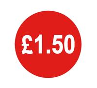 500x Red Price Stickers 45mm £1.50-£10.50 Self Adhesive, Peel Off, No Residue (£1.50)
