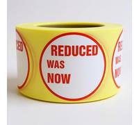 500x Red Reduced was/Now Stickers - 45mm Self-Adhesive Price Labels for Retail Display - Bright Red Stickers on Roll for Sale Tags, Promotions, Discounts & Storage - 500 Labels per Roll