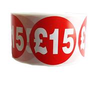 500x RED Sign £15 SELF Adhesive Stickers Sticky Labels Swing Labels for Retail Price Display