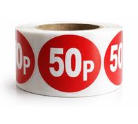 500x RED Sign 50p SELF Adhesive Stickers Sticky Labels Swing Labels for Retail Price Display