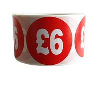 500x RED Sign £6 SELF Adhesive Stickers Sticky Labels Swing Labels for Retail Price Display